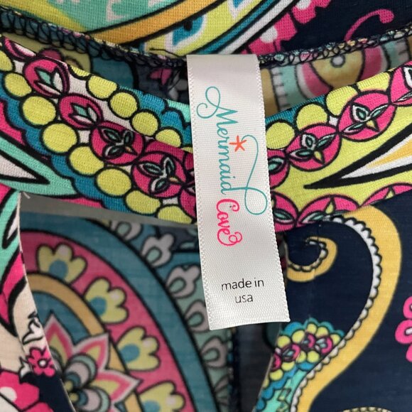 Women's Large Mermaid Cove Multicolor Paisley Sleeveless Shift Dress w/ Pockets - Picture 9 of 10